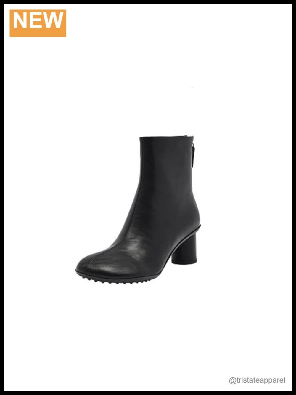Women's Genuine Leather Handmade Round Toe Back Zipper Low Chunky Heel Ankle